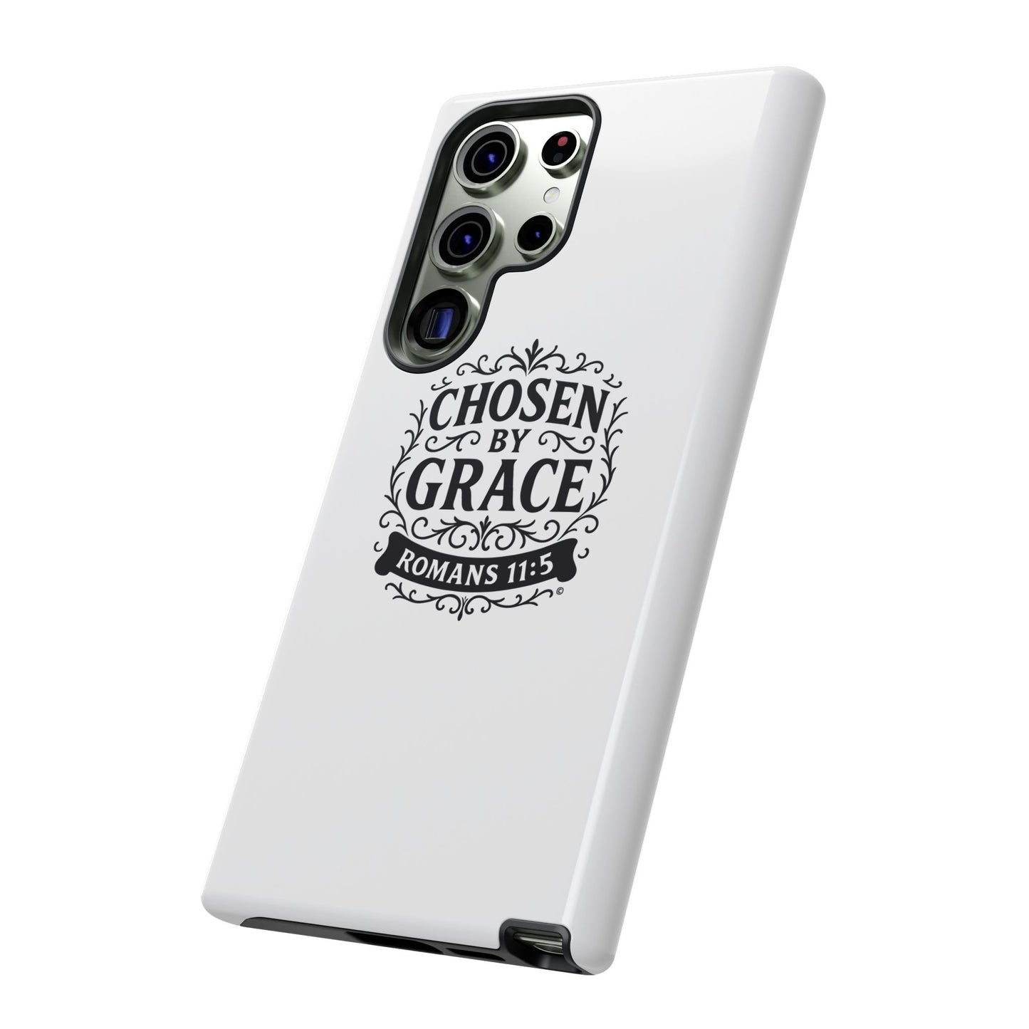 Chosen by Grace (Black Lettering), Rugged Phone Case, Inspirational Mobile Cover, Gift for Faith Lovers, Faith-Based Protector