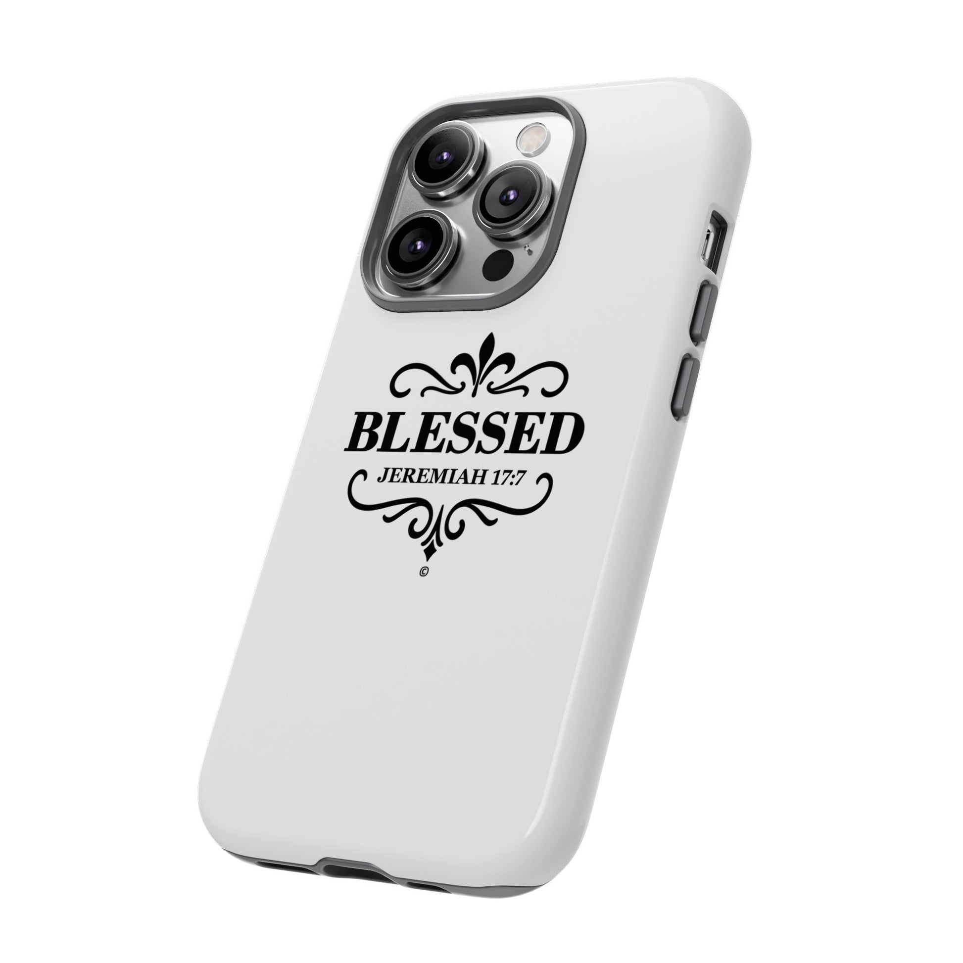 Blessed (Black Lettering), Rugged Phone Case, Inspirational Mobile Cover, Gift for Faith Lovers, Faith-Based Protector - Cross Apparel USA