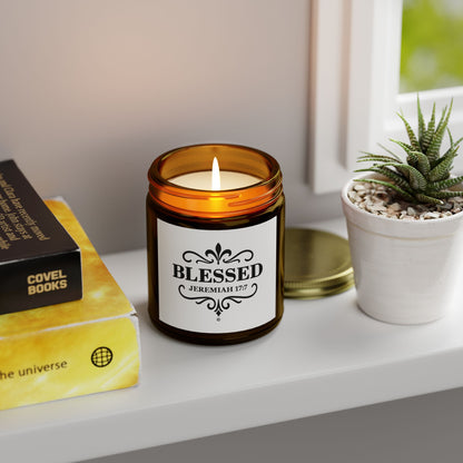 Blessed (Black Lettering) Scented Candle - Coconut Apricot Wax, Inspirational Home Decor, Relaxation, Gifts for Believers