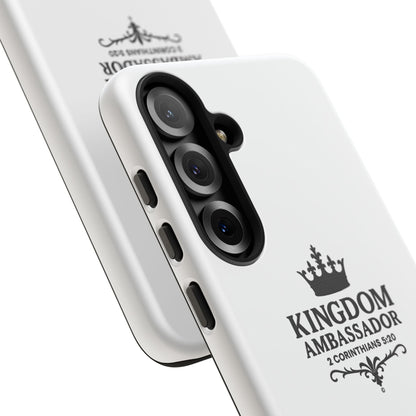 Kingdom Ambassador (Black Lettering) Rugged Phone Case, Inspirational Mobile Cover, Gift for Faith Lovers, Faith-Based Protector - Cross Apparel USA