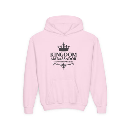 Kingdom Ambassador (Black Lettering) Youth Hooded Sweatshirt, Inspirational Youth Pullover Sweatshirt, Faith-Based Gift, Biblical Apparel