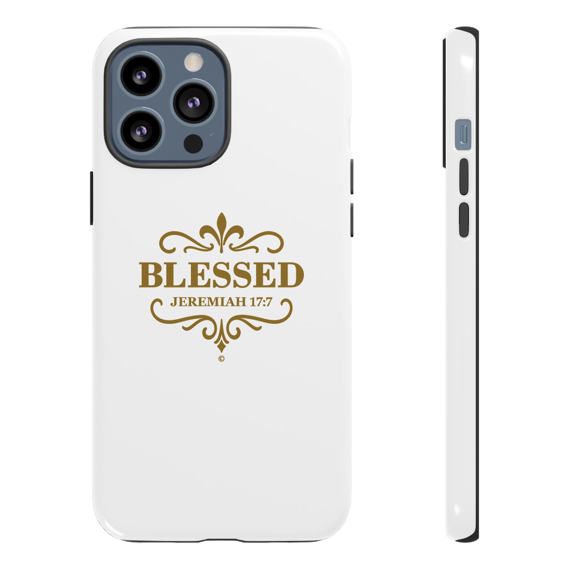 Blessed (Gold Lettering), Rugged Phone Case, Inspirational Mobile Cover, Gift for Faith Lovers, Faith-Based Protector - Cross Apparel USA