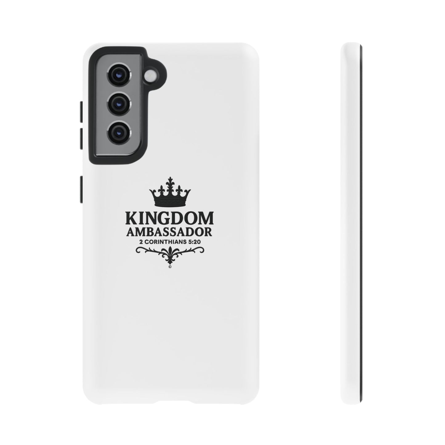 Kingdom Ambassador (Black Lettering) Rugged Phone Case, Inspirational Mobile Cover, Gift for Faith Lovers, Faith-Based Protector - Cross Apparel USA
