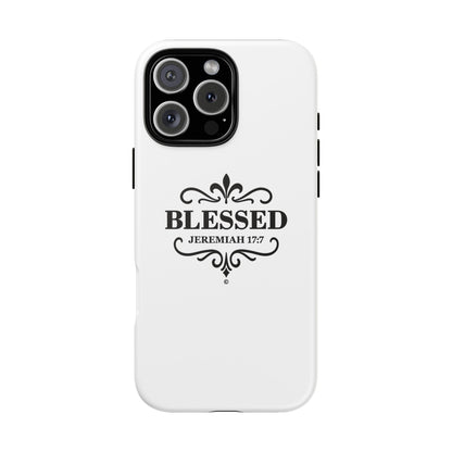 Blessed (Black Lettering), Rugged Phone Case, Inspirational Mobile Cover, Gift for Faith Lovers, Faith-Based Protector