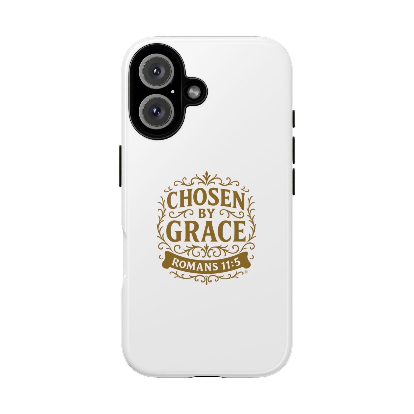 Chosen by Grace (Gold Lettering), Rugged Phone Case, Inspirational Mobile Cover, Gift for Faith Lovers, Faith-Based Protector - Cross Apparel USA