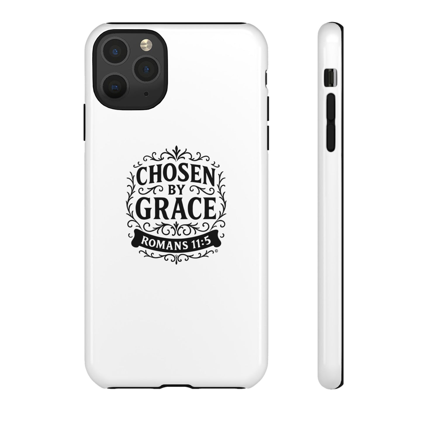 Chosen by Grace (Black Lettering), Rugged Phone Case, Inspirational Mobile Cover, Gift for Faith Lovers, Faith-Based Protector