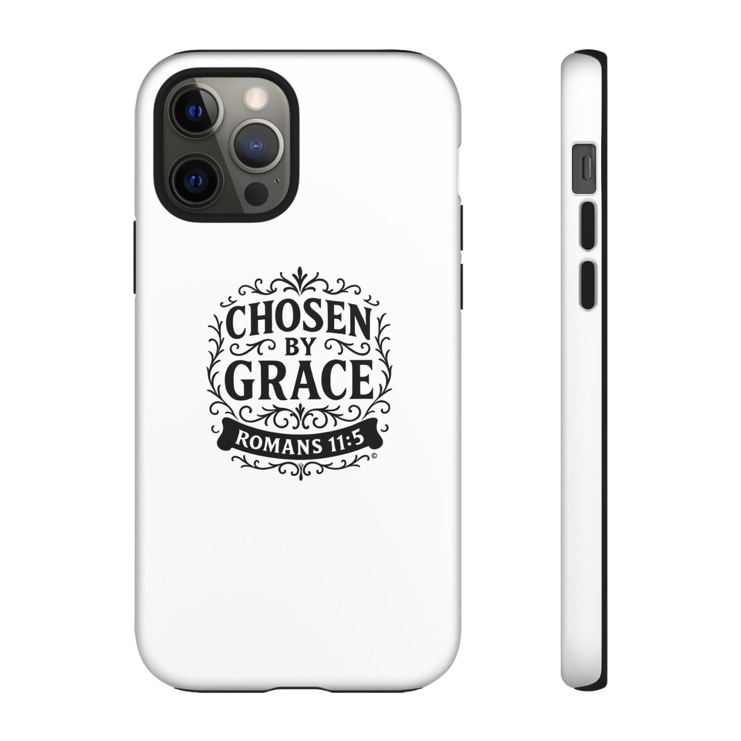 Chosen by Grace (Black Lettering), Rugged Phone Case, Inspirational Mobile Cover, Gift for Faith Lovers, Faith-Based Protector
