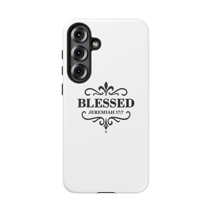 Blessed (Black Lettering), Rugged Phone Case, Inspirational Mobile Cover, Gift for Faith Lovers, Faith-Based Protector