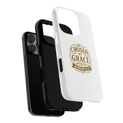 Chosen by Grace (Gold Lettering), Rugged Phone Case, Inspirational Mobile Cover, Gift for Faith Lovers, Faith-Based Protector - Cross Apparel USA