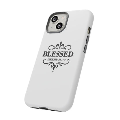 Blessed (Black Lettering), Rugged Phone Case, Inspirational Mobile Cover, Gift for Faith Lovers, Faith-Based Protector - Cross Apparel USA