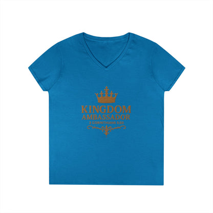 Kingdom Ambassador (Gold) Ladies V-Neck T-Shirt, Inspirational Gift, Faith-Based Gift