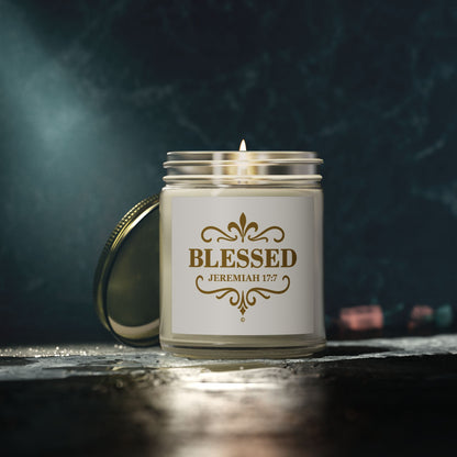 Blessed (Gold Lettering) Scented Candle - Coconut Apricot Wax, Inspirational Home Decor, Gifts for Believers, Relaxation