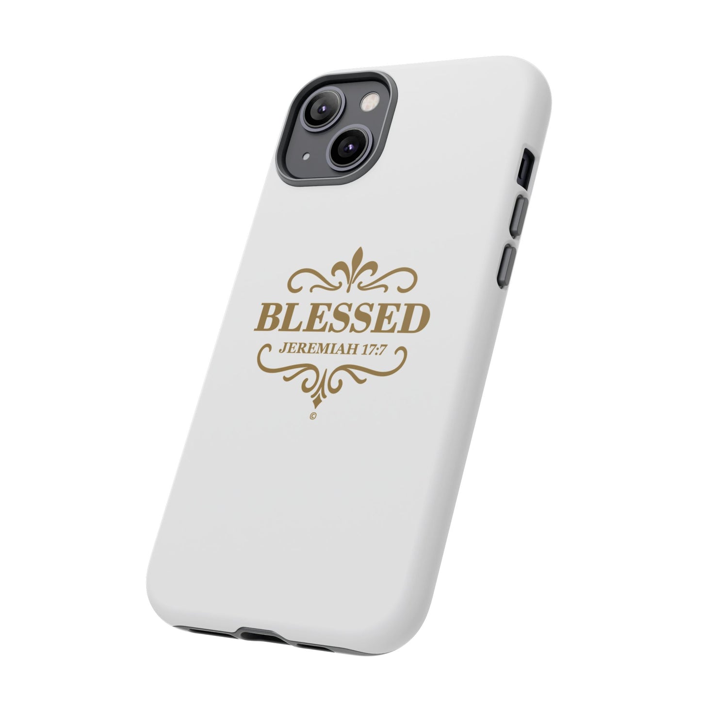 Blessed (Gold Lettering), Rugged Phone Case, Inspirational Mobile Cover, Gift for Faith Lovers, Faith-Based Protector - Cross Apparel USA