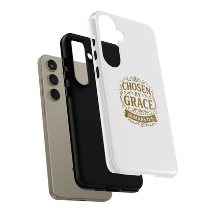 Chosen by Grace (Gold Lettering), Rugged Phone Case, Inspirational Mobile Cover, Gift for Faith Lovers, Faith-Based Protector