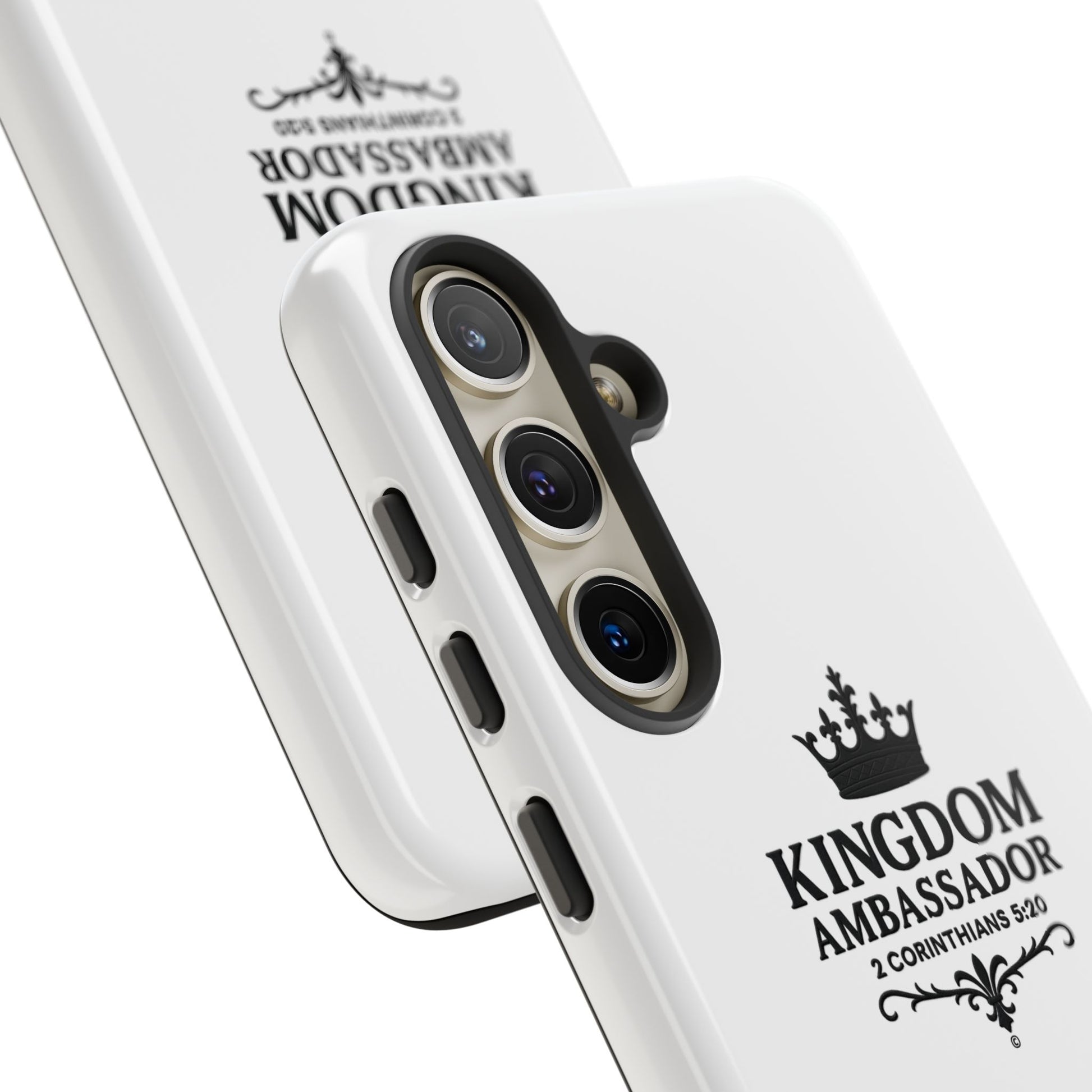 Kingdom Ambassador (Black Lettering) Rugged Phone Case, Inspirational Mobile Cover, Gift for Faith Lovers, Faith-Based Protector - Cross Apparel USA
