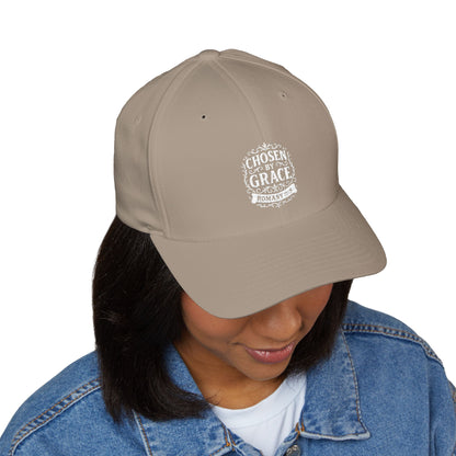 Chosen by Grace (White Lettering) Embroidered Cap - Stylish Flex Fit Closed-Back Hat, Perfect for Events, Gifts, and Celebrations