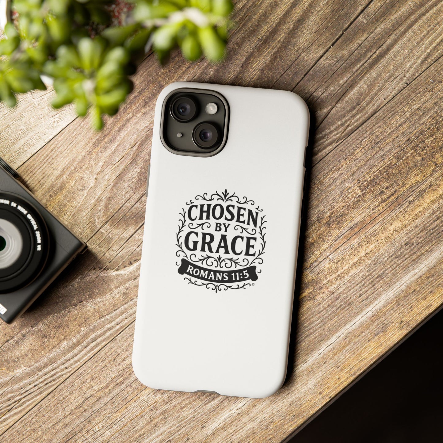 Chosen by Grace (Black Lettering), Rugged Phone Case, Inspirational Mobile Cover, Gift for Faith Lovers, Faith-Based Protector