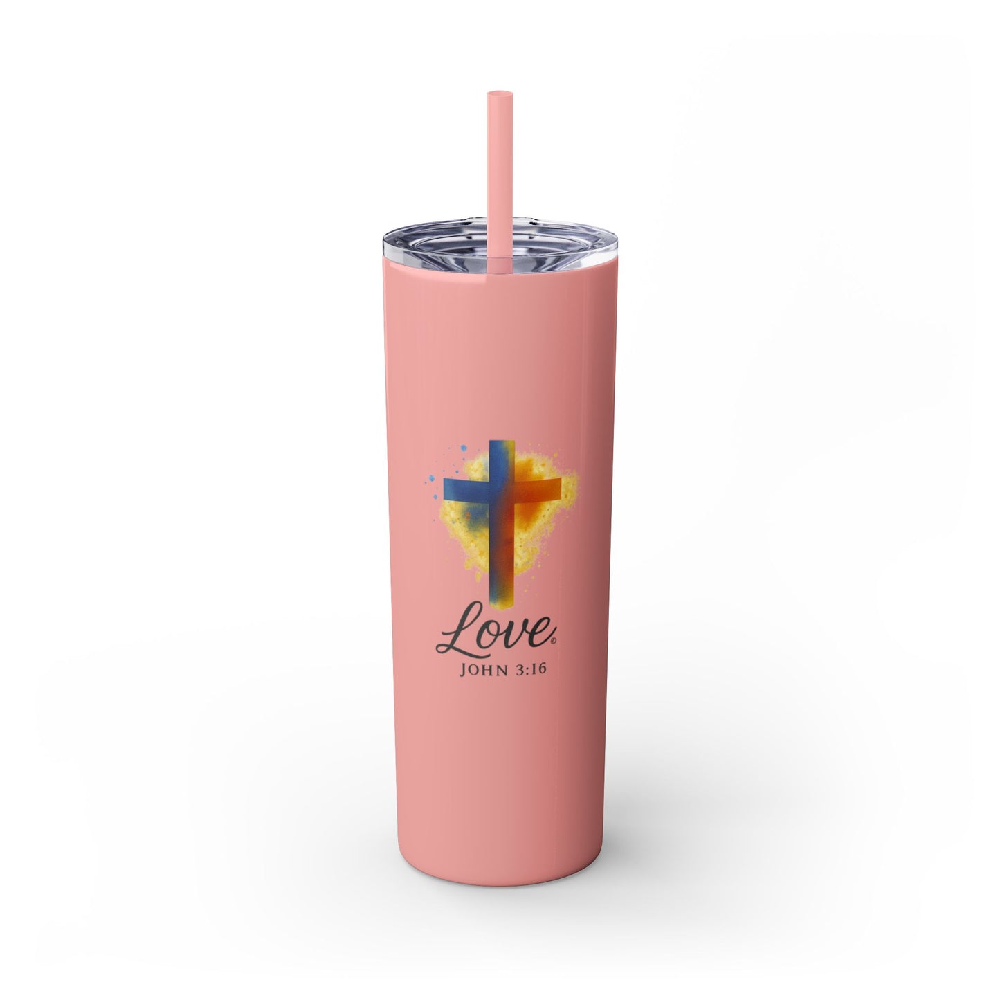 Love (Full Color) Skinny Tumbler with Straw, 20oz, Inspirational Drinkware, Gift for Believers, Devotional Accessory, Everyday Use