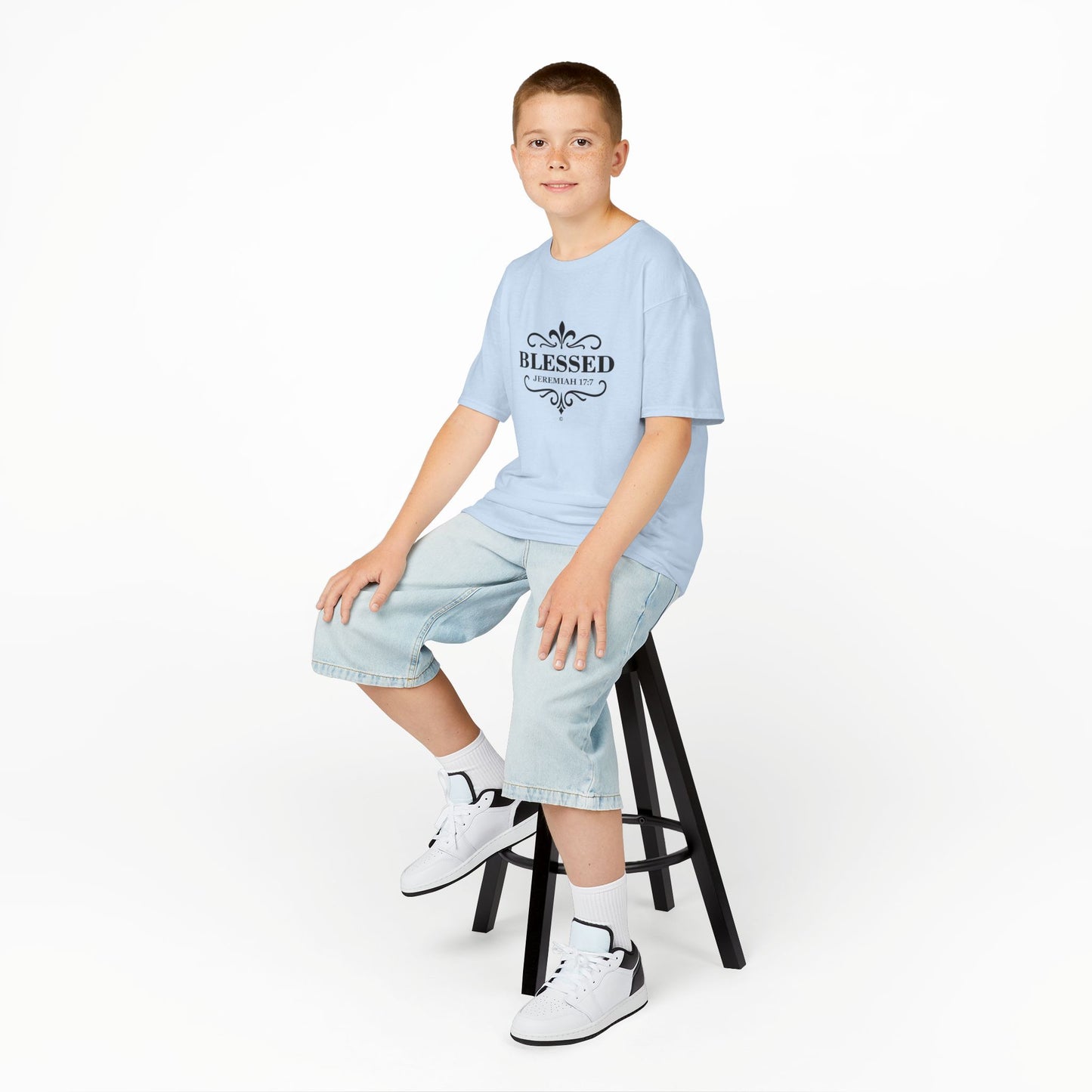 Blessed (Black Lettering) Kids Tee, Faith-based Inspirational Apparel, Gift for Believers, Youth Fashion, Bible Verse Shirt, Meaningful Gift