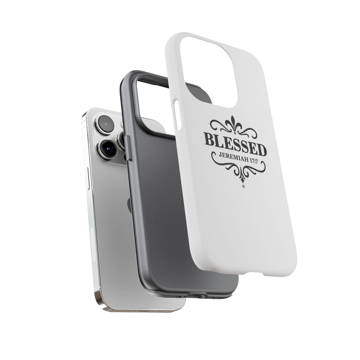 Blessed (Black Lettering), Rugged Phone Case, Inspirational Mobile Cover, Gift for Faith Lovers, Faith-Based Protector