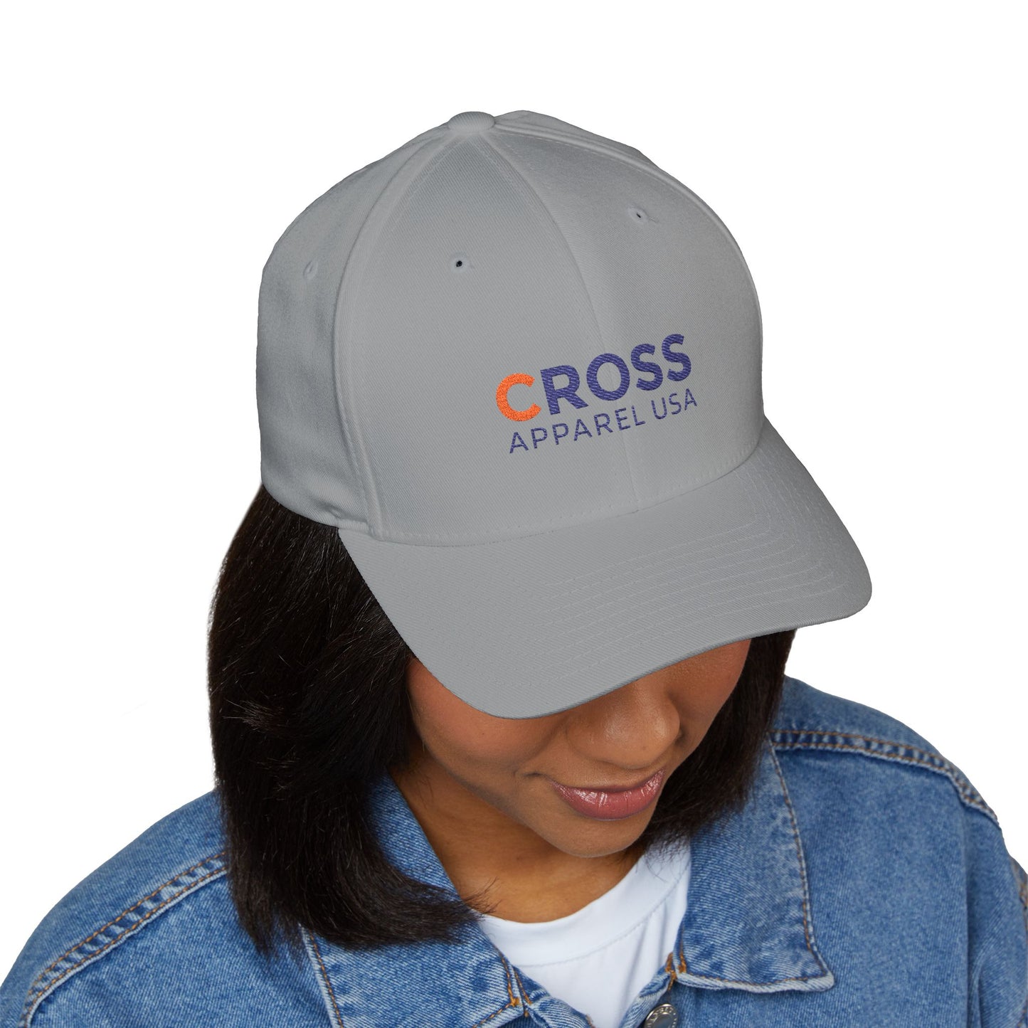 Cross Apparel USA Branded (Black Lettering) Embroidered Closed-Back Flex Fit Cap, Inspirational Streetwear, Gift for Believers, Faith-based Accessories