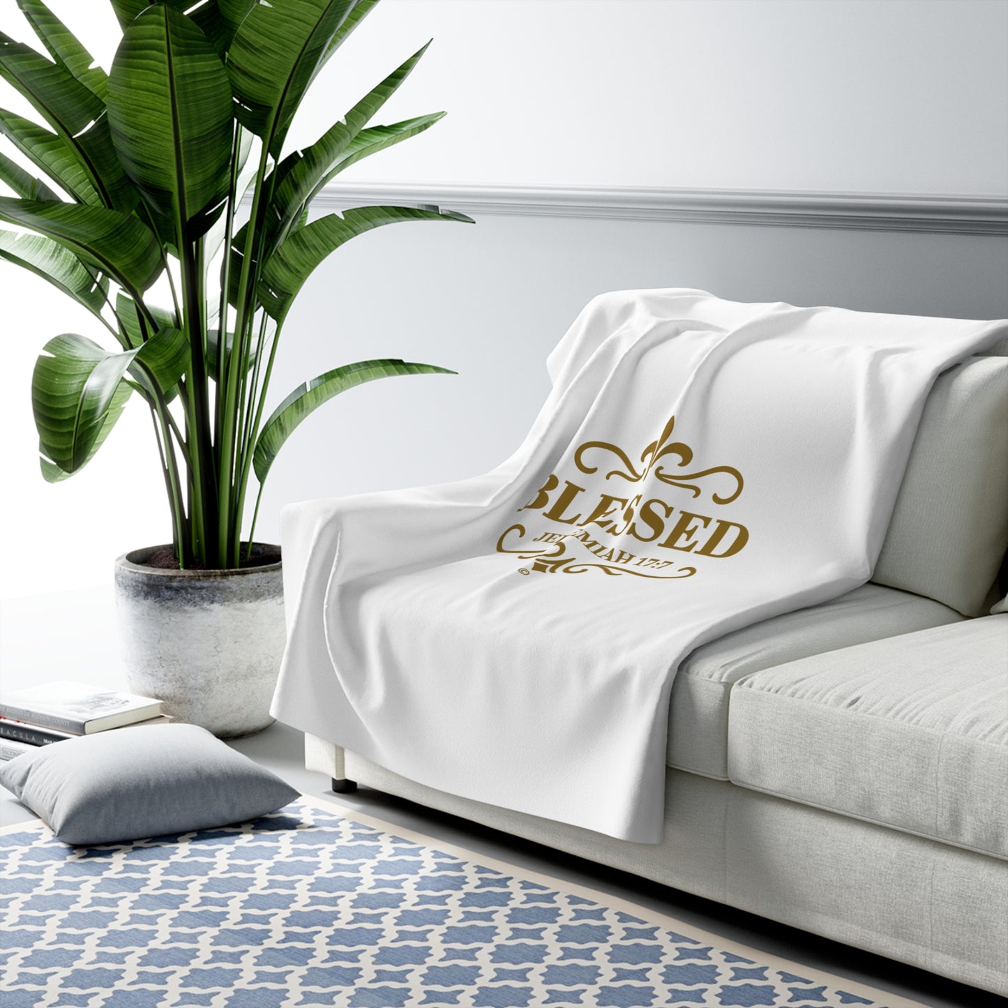 Blessed (Gold Lettering) Sherpa Fleece Blanket, Inspirational Gift