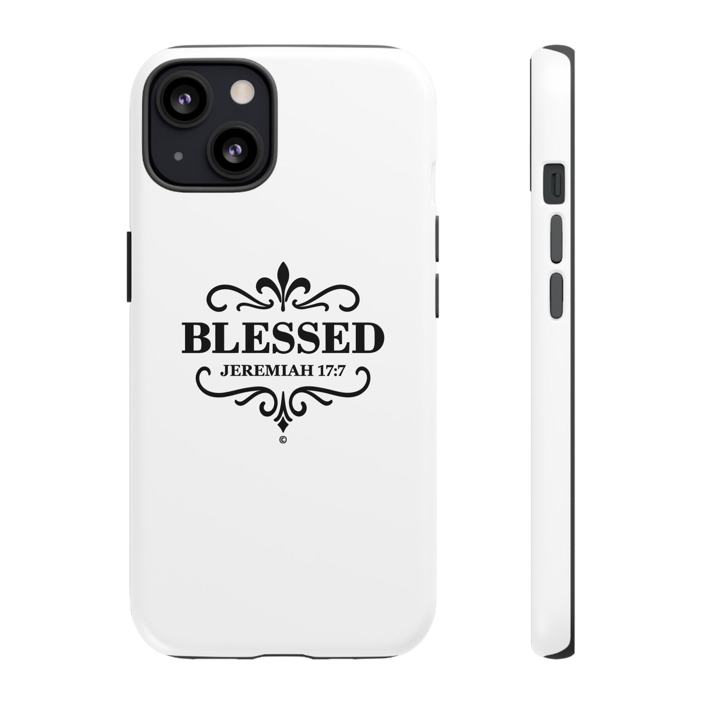 Blessed (Black Lettering), Rugged Phone Case, Inspirational Mobile Cover, Gift for Faith Lovers, Faith-Based Protector
