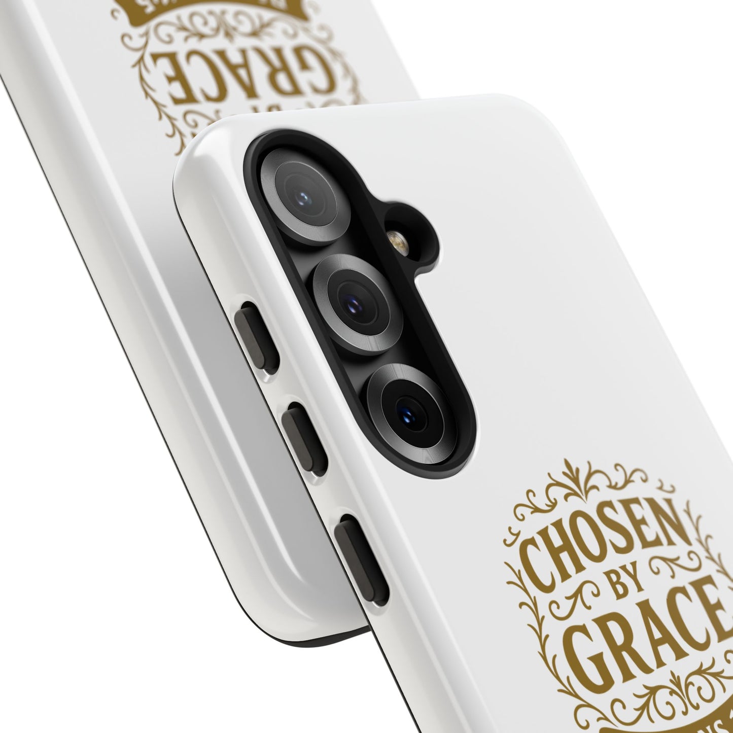 Chosen by Grace (Gold Lettering), Rugged Phone Case, Inspirational Mobile Cover, Gift for Faith Lovers, Faith-Based Protector - Cross Apparel USA
