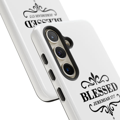 Blessed (Black Lettering), Rugged Phone Case, Inspirational Mobile Cover, Gift for Faith Lovers, Faith-Based Protector