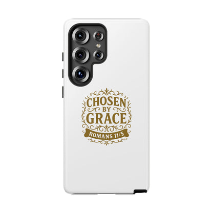 Chosen by Grace (Gold Lettering), Rugged Phone Case, Inspirational Mobile Cover, Gift for Faith Lovers, Faith-Based Protector - Cross Apparel USA