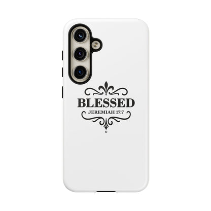 Blessed (Black Lettering), Rugged Phone Case, Inspirational Mobile Cover, Gift for Faith Lovers, Faith-Based Protector