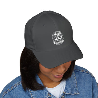 Chosen by Grace (White Lettering) Embroidered Cap - Stylish Flex Fit Closed-Back Hat, Perfect for Events, Gifts, and Celebrations