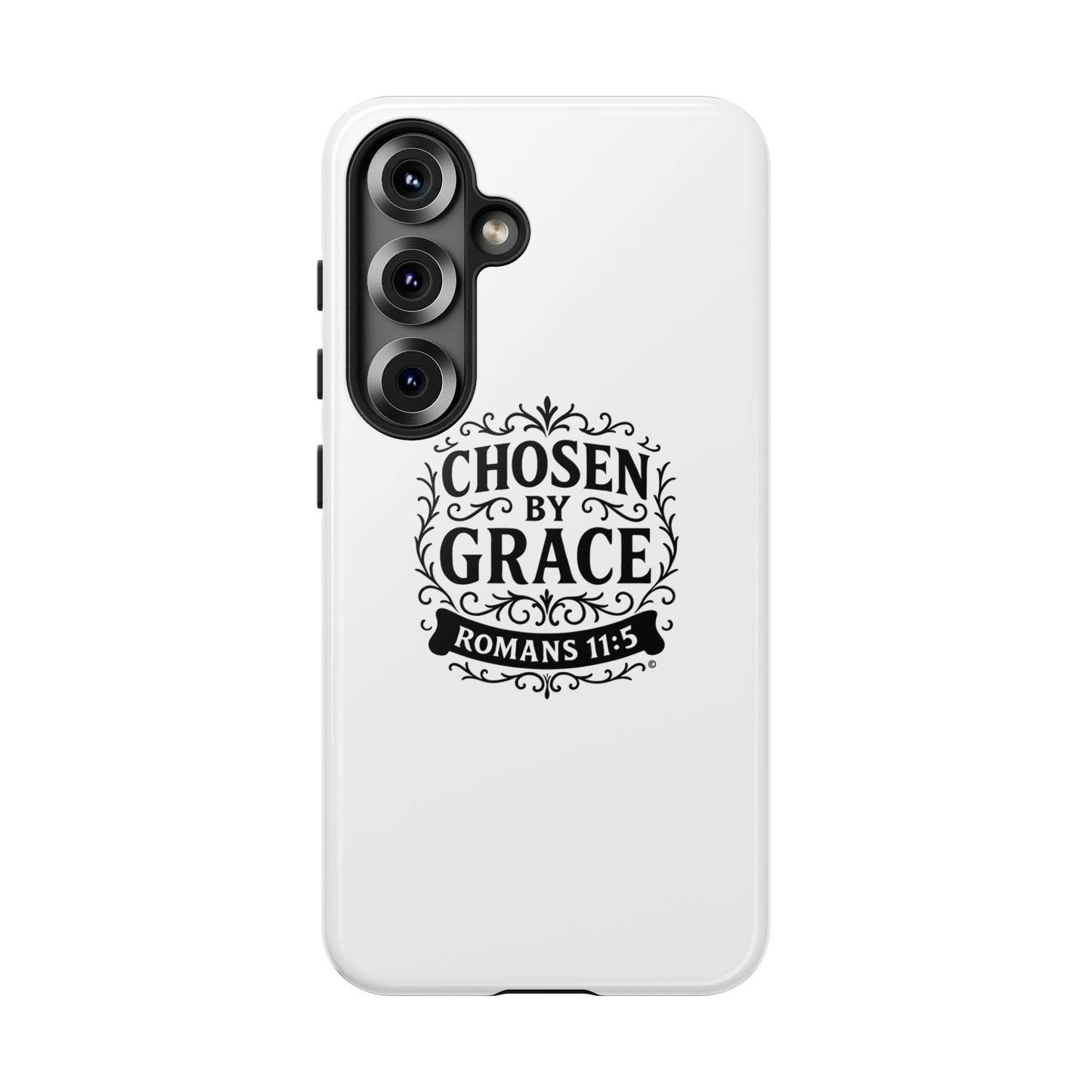 Chosen by Grace (Black Lettering), Rugged Phone Case, Inspirational Mobile Cover, Gift for Faith Lovers, Faith-Based Protector