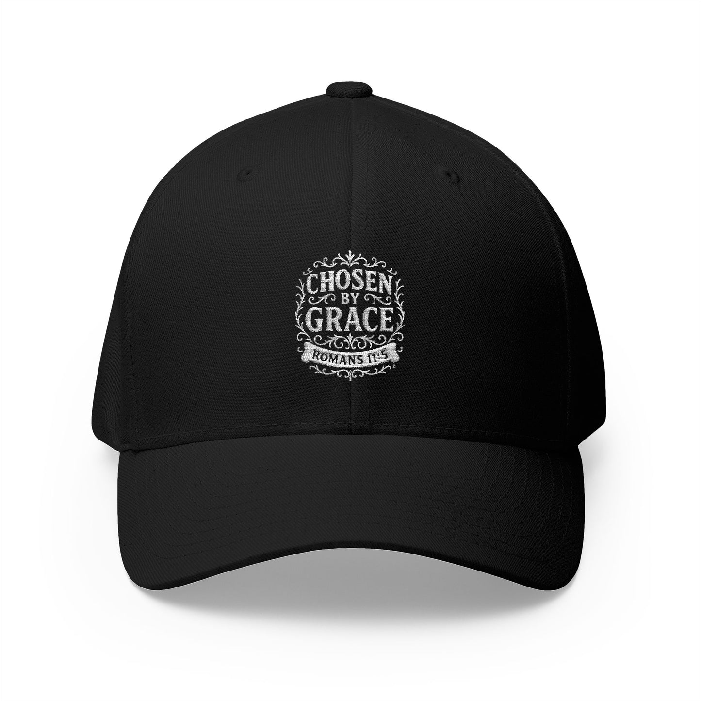 Chosen by Grace (White Lettering) Embroidered Cap - Stylish Flex Fit Closed-Back Hat, Perfect for Events, Gifts, and Celebrations