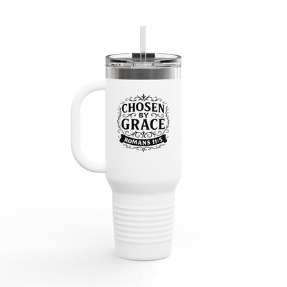 Chosen by Grace (Black Lettering) Insulated Travel Mug, 40oz - Motivational Drinkware, Perfect for Believers, Inspirational Designs - Cross Apparel USA