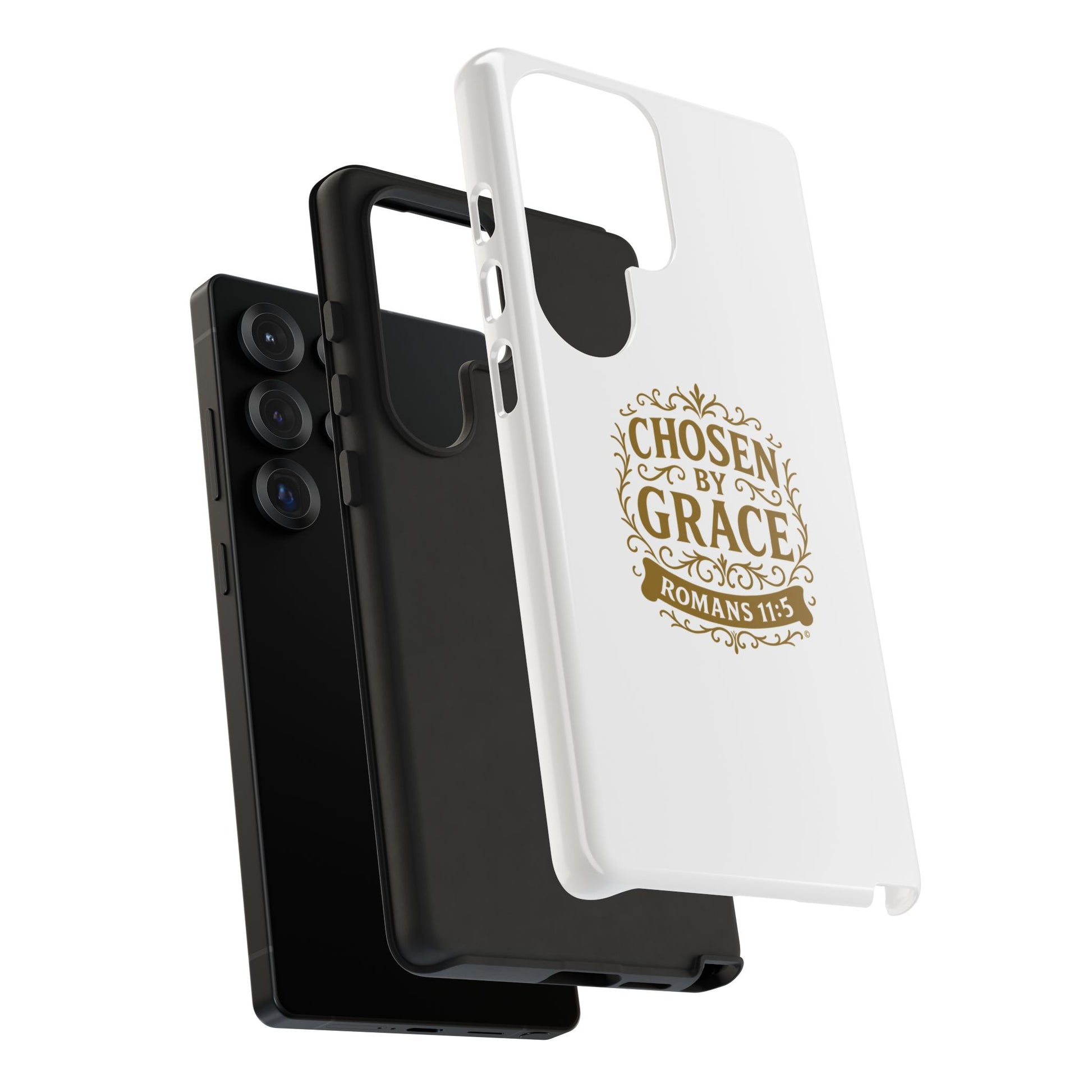 Chosen by Grace (Gold Lettering), Rugged Phone Case, Inspirational Mobile Cover, Gift for Faith Lovers, Faith-Based Protector - Cross Apparel USA
