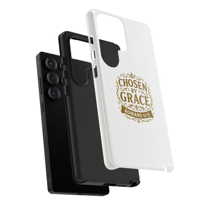 Chosen by Grace (Gold Lettering), Rugged Phone Case, Inspirational Mobile Cover, Gift for Faith Lovers, Faith-Based Protector - Cross Apparel USA