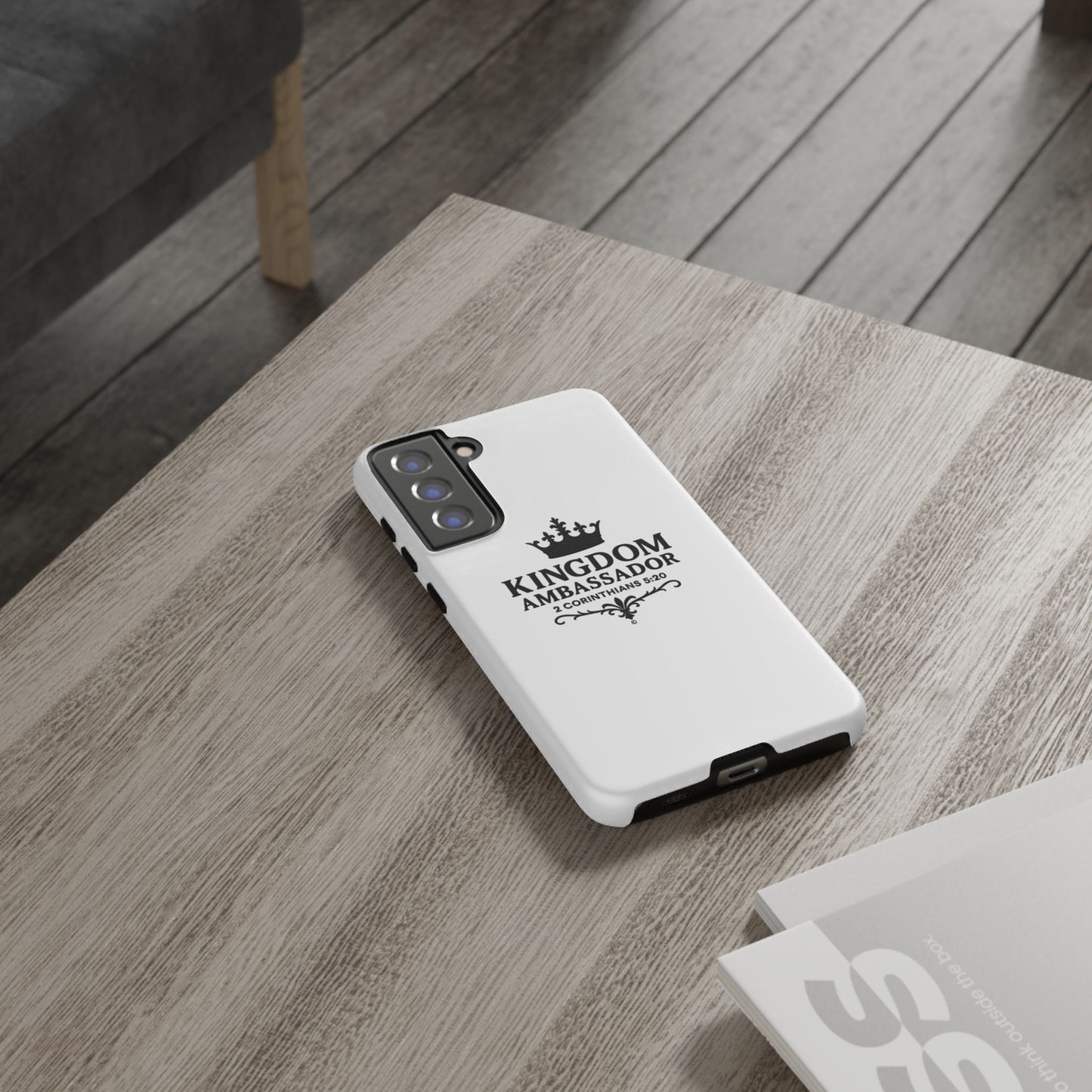 Kingdom Ambassador (Black Lettering) Rugged Phone Case, Inspirational Mobile Cover, Gift for Faith Lovers, Faith-Based Protector
