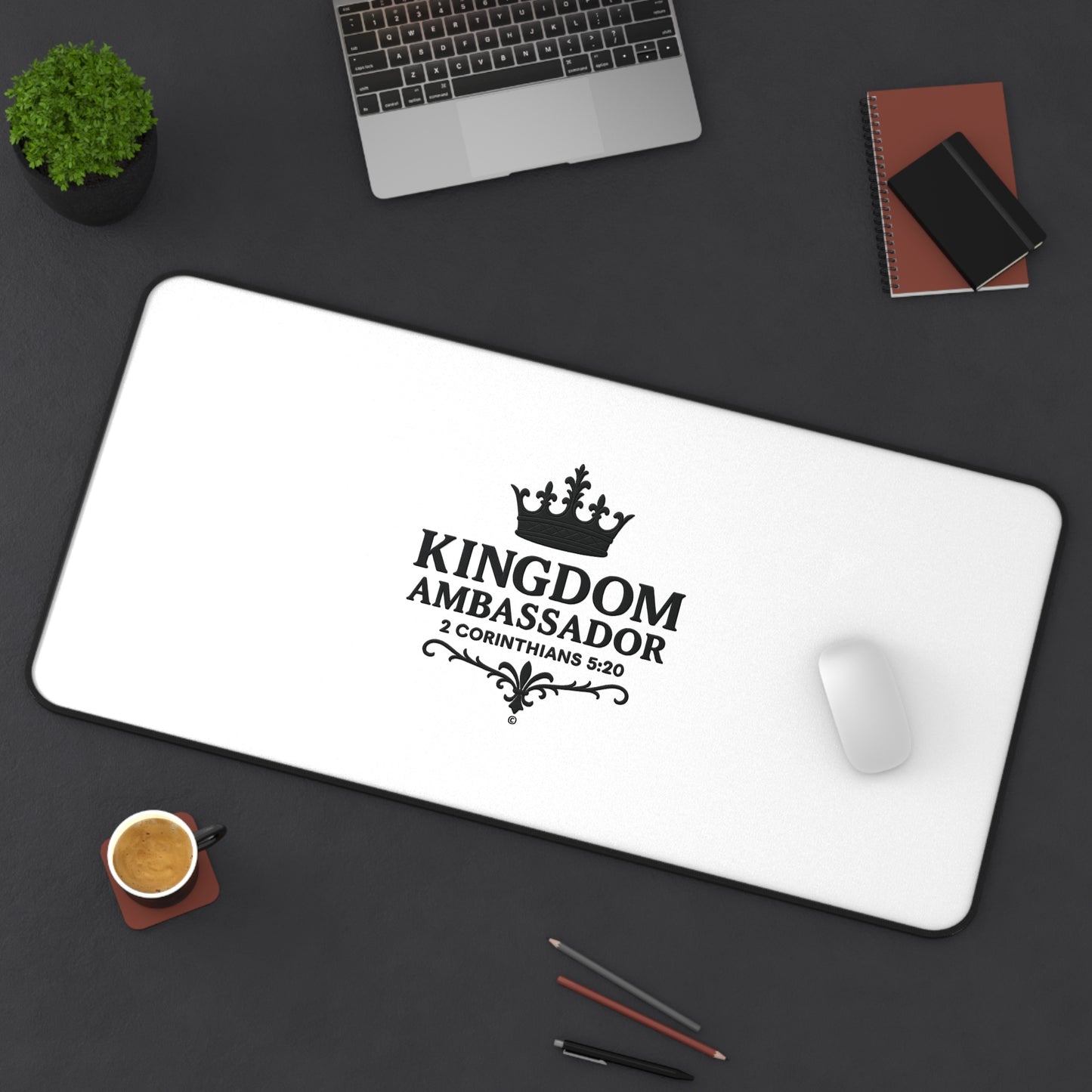 Kingdom Ambassador (Black Lettering) Desk Mat - Inspirational Office Decor, Christian Gift, Desk Accessory, Motivational Workspace - Cross Apparel USA