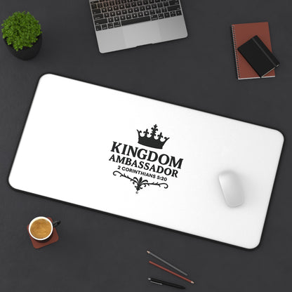 Kingdom Ambassador (Black Lettering) Desk Mat - Inspirational Office Decor, Christian Gift, Desk Accessory, Motivational Workspace - Cross Apparel USA