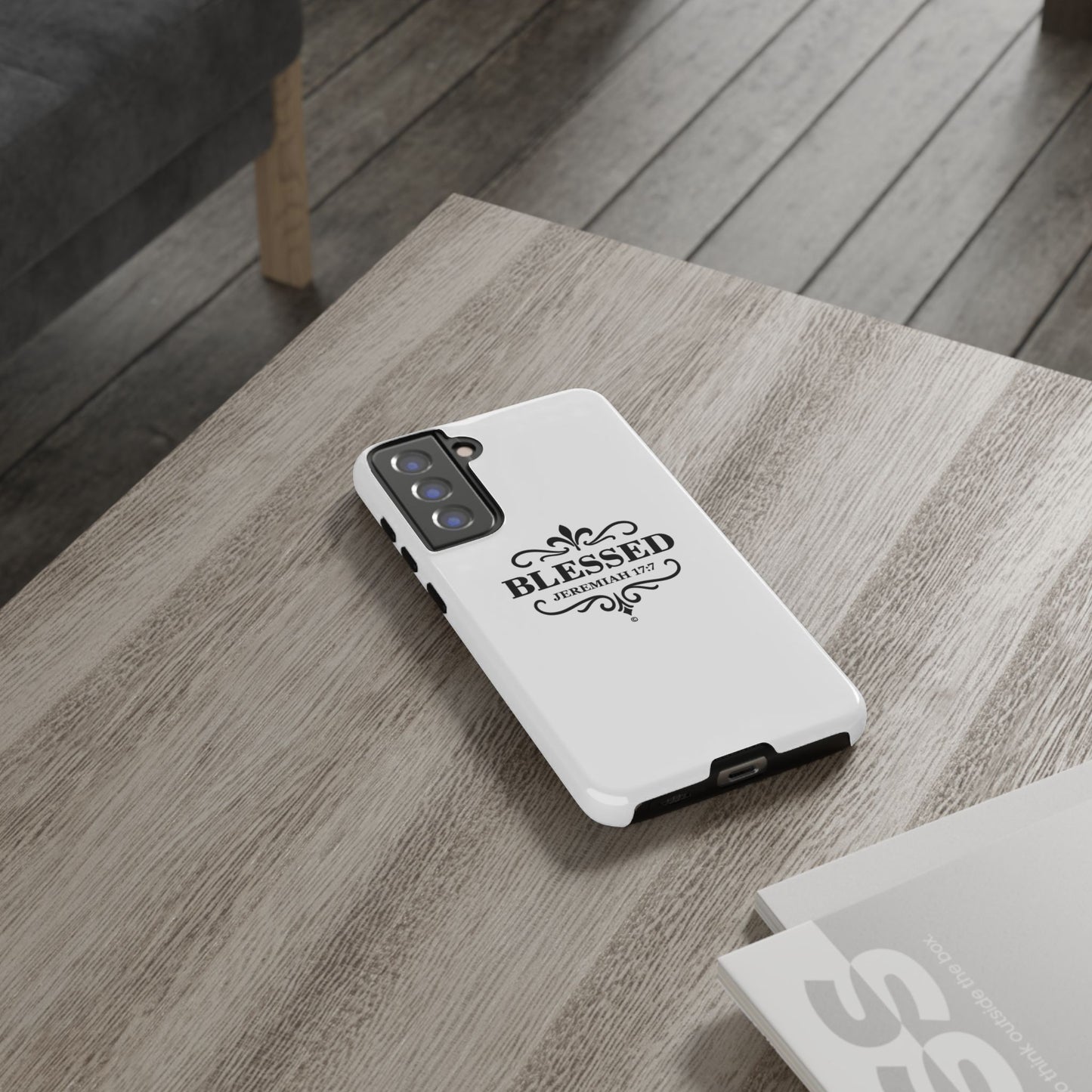 Blessed (Black Lettering), Rugged Phone Case, Inspirational Mobile Cover, Gift for Faith Lovers, Faith-Based Protector