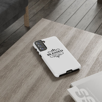 Blessed (Black Lettering), Rugged Phone Case, Inspirational Mobile Cover, Gift for Faith Lovers, Faith-Based Protector