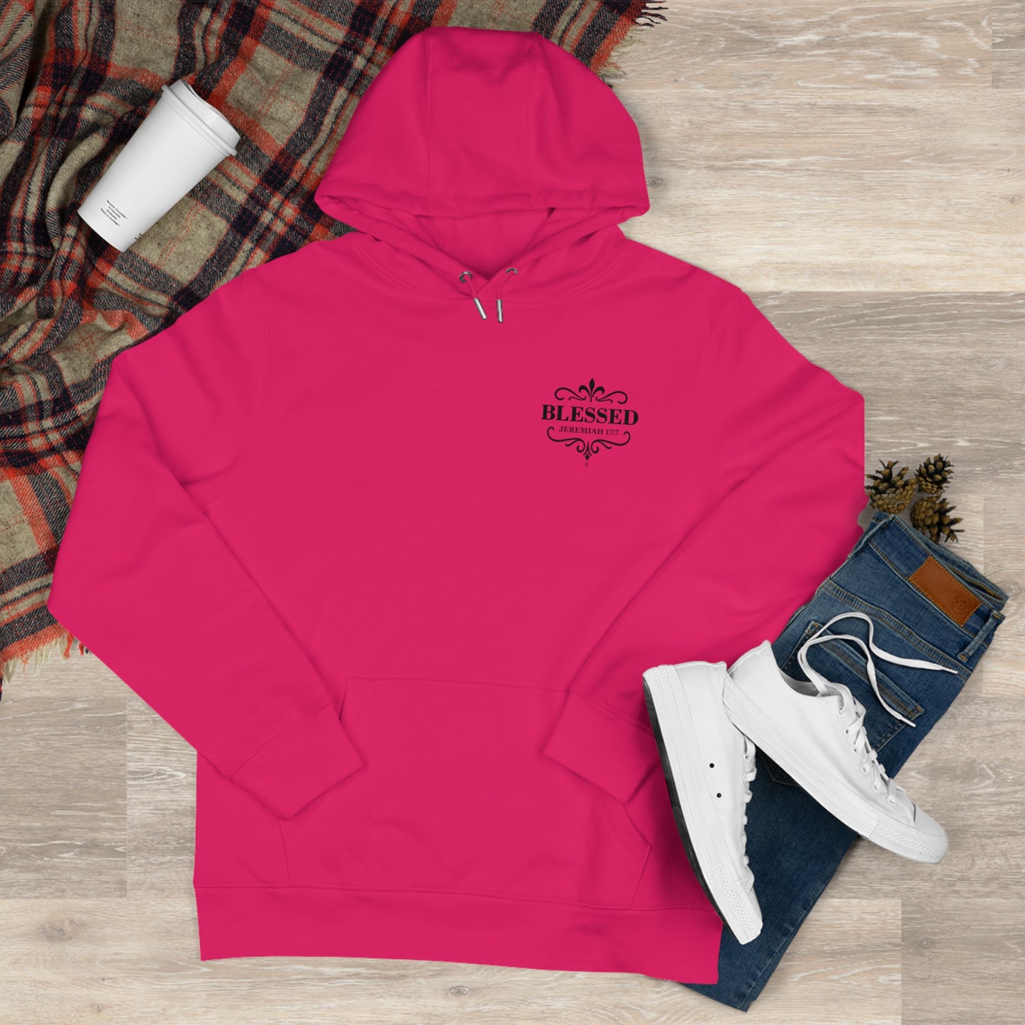 Blessed (Small Design on front plus Large Design on back) Hooded Sweatshirt, Faith-Based Hooded Sweatshirt, Inspirational Apparel, Unique Gift for Believers