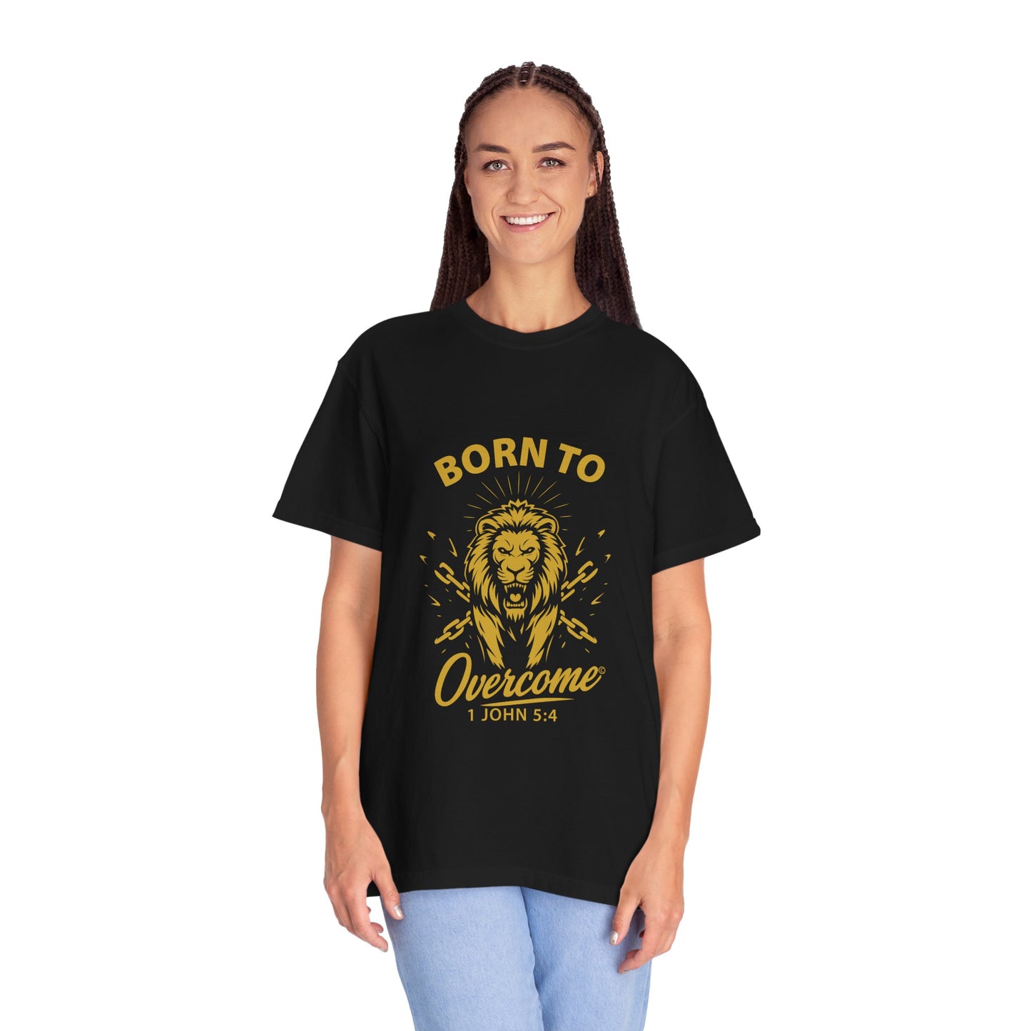 Born to Overcome (Gold Lettering) Unisex Apparel Clothing Tee T-shirt Relaxed Fit Shirt
