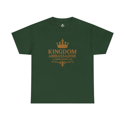 Kingdom Ambassador (Gold Lettering) Tee | Unisex Heavy Cotton Shirt, Faith-Based Apparel, Christian T-Shirt, Inspirational Gift, Scripture Tees