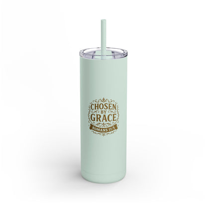 Chosen by Grace (Gold Lettering) 20oz Skinny Tumbler, Inspirational Travel Mug, Unique Gift for Faith Lovers, Bible Verse Drinkware, Motivational Water Bottle - Cross Apparel USA