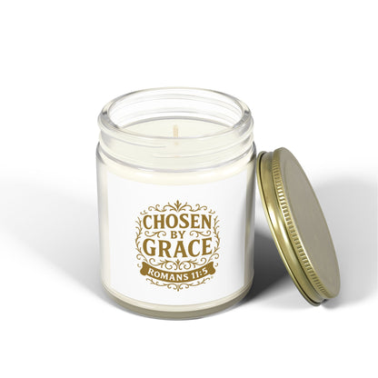 Chosen by Grace (Gold Lettering) Scented Candle - Coconut Apricot Wax, Inspirational Home Decor, Relaxation, Gifts for Believers