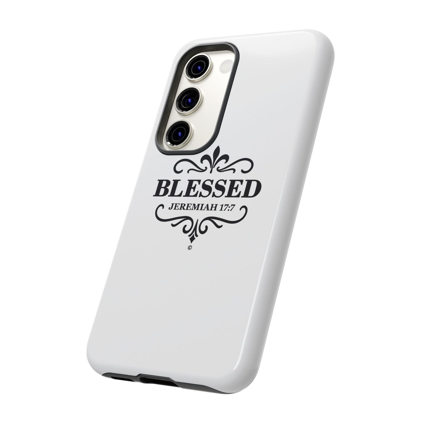 Blessed (Black Lettering), Rugged Phone Case, Inspirational Mobile Cover, Gift for Faith Lovers, Faith-Based Protector