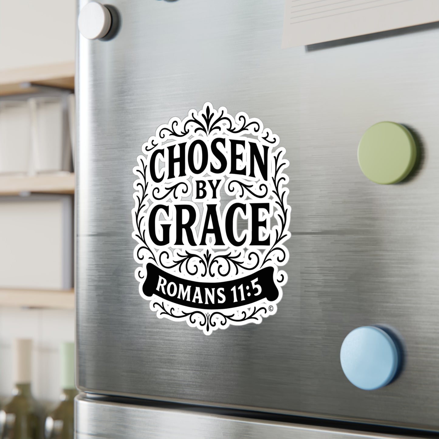 Chosen by Grace (Black Lettering) Kiss-Cut Vinyl Decals, Inspirational Wall Art, Faith-Based Gifts, Perfect for Students - Cross Apparel USA