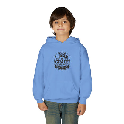 Chosen by Grace (Black Lettering) Youth Heavy Blend Hooded Sweatshirt
